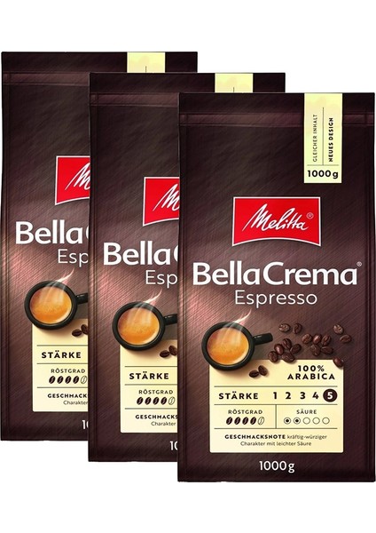 Bellacrema Espresso Çekirdek Kahve 1kg x 3 Lü Uygun Paket