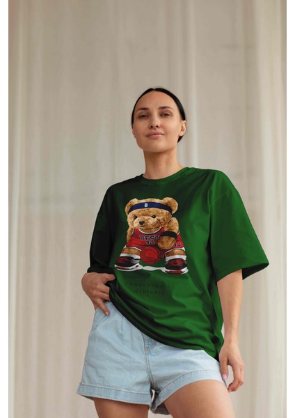 Kadın Lila Teddy Baskılı Oversize T-Shirt