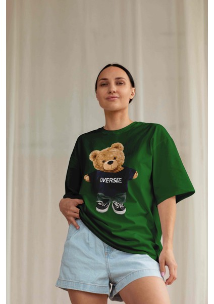 Kadın Lila Teddy Baskılı Oversize T-Shirt