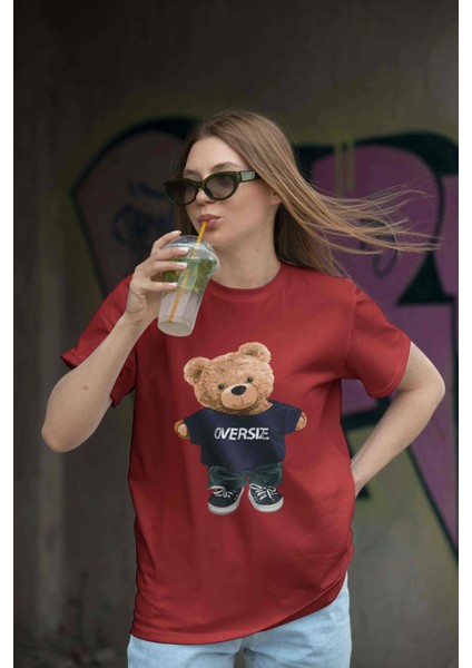 Teddy Kadın Oversize Mavi T-Shirt