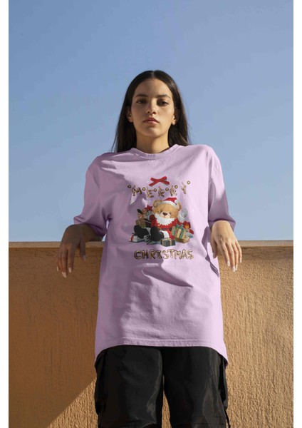 Teddy Baskılı Kadın Oversize Pembe T-Shirt