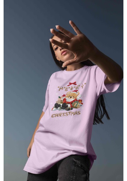 Teddy Baskılı Kadın Oversize Pembe T-Shirt