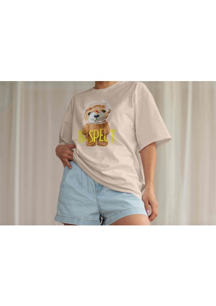 Kadın Camel Sütlü Kahve Basic Düz Baskılı Oversize Salas Boyfriend T-Shirt