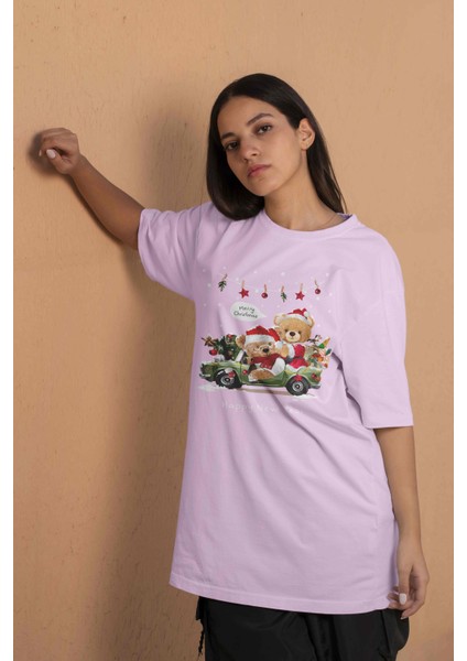 Teddy Baskılı Kadın Oversize Pembe T-Shirt