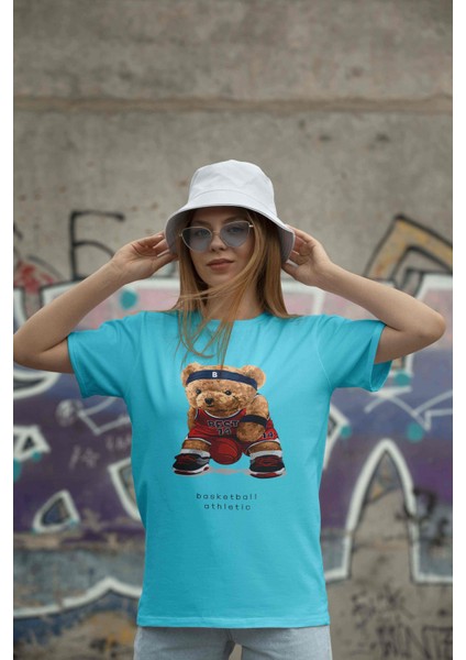 Teddy Kadın Oversize Mavi T-Shirt