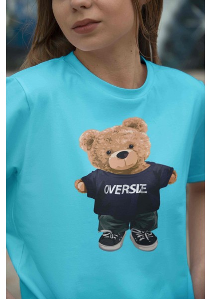 Teddy Kadın Oversize Mavi T-Shirt