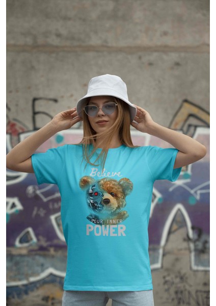 Teddy Kadın Oversize Mavi T-Shirt