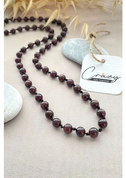 6 Mm Hakiki Garnet-Lal Taşından 70-80 Cm Uzun Unisex Kolye