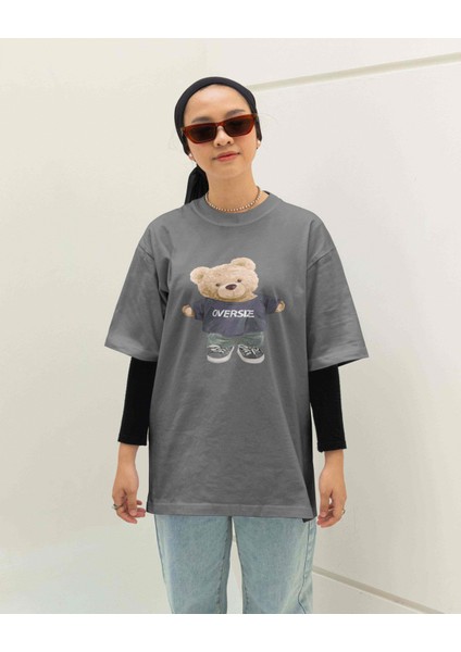 Süprem T-Shirt Yeşil Baskılı Oversize Bisiklet Yaka Kısa Kol T-Shirt