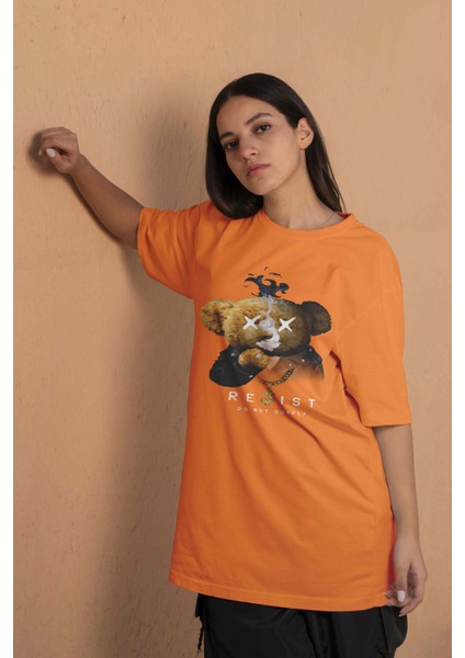 Baskılı Turuncu Oversize Unisex Tshirt