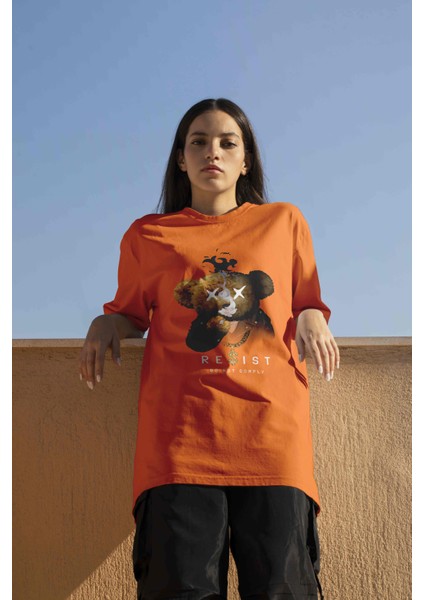 Baskılı Turuncu Oversize Unisex Tshirt fiyatları
