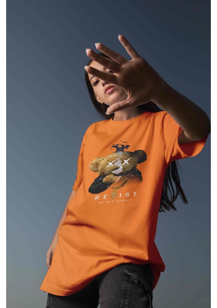 Baskılı Turuncu Oversize Unisex Tshirt fırsatları