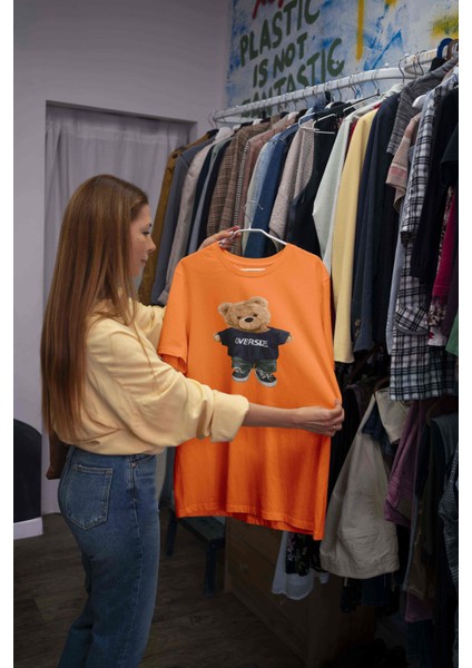 Baskılı Turuncu Oversize Unisex Tshirt indirimleri