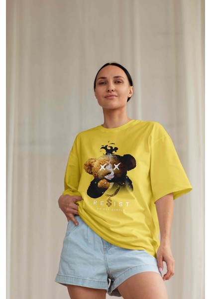 Kadın Lila Teddy Baskılı Oversize T-Shirt modelleri