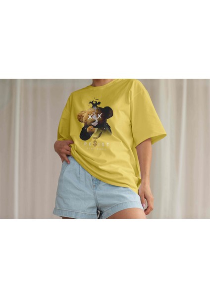 Kadın Lila Teddy Baskılı Oversize T-Shirt indirimleri