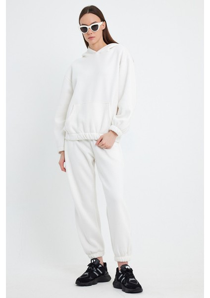 Beyaz Kadın Eşofman Takımı, 3 Iplik Oversize