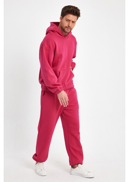 Fuşya Erkek Eşofman Takımı, 3 Iplik Oversize