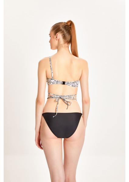 Kadın Siyah Beyaz Desenli Tek Omuz Halka Aksesuarlı Ip Bağlamalı Bikini Takımı 24S122ST indirimleri