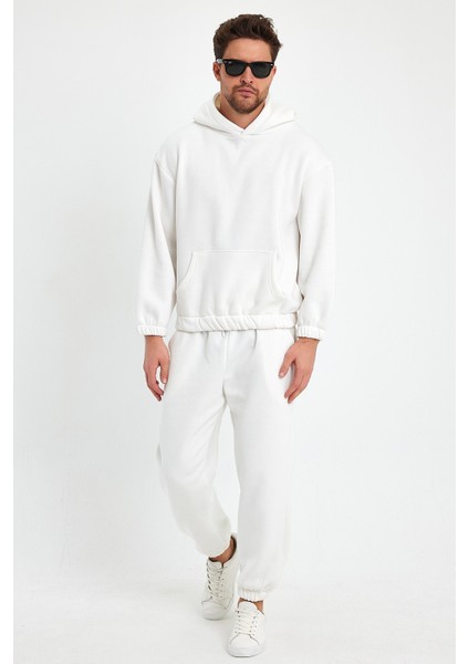 Beyaz Erkek Eşofman Takımı, 3 Iplik Oversize