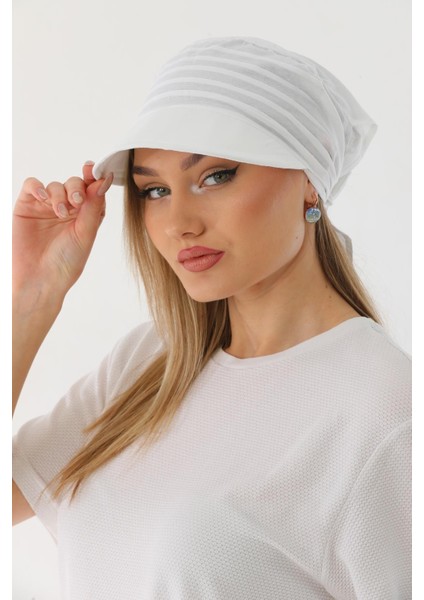 Safari Bağlamalı Beyaz Siperli Bandana Vizör