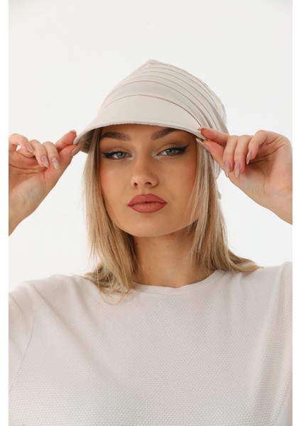 Safari Bağlamalı Bej Siperli Bandana Vizör