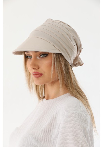 Safari Bağlamalı Bej Siperli Bandana Vizör