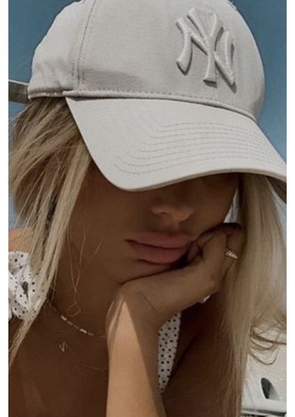 Unisex Ny Nakışlı Bej Kep Şapka