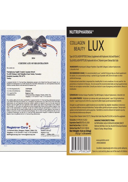 Collagen Beauty Lux, 10.000 mg Biyoaktif Kolajen Peptidler 120 mg Hyaluronik Asit 80 mg Vitamin C 30 Saşe indirimleri
