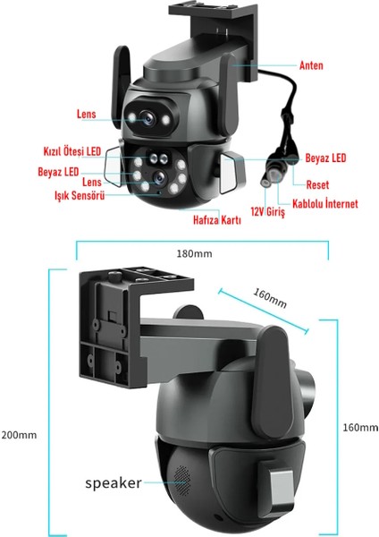 Mpia Hina Dual Lens 360° Görüş Hareketli Wi Fi Waterproof Akıllı Ip Güvenlik Kamerası Türkçe (Carecampro) Uygulama