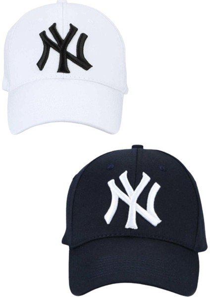 Unisex Ny Nakışlı Mavi Kep Şapka 2'li Set modelleri