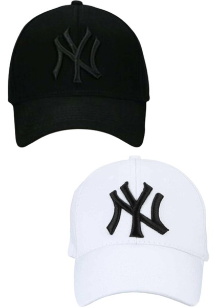Ny Nakışlı Mavi Kep Şapka 2'li Set