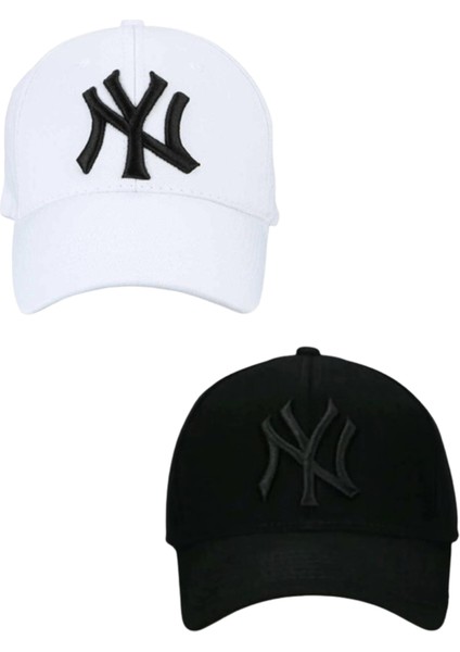 Ny Nakışlı Mavi Kep Şapka 2'li Set