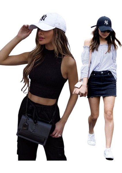 Unisex Ny Nakışlı Mavi Kep Şapka 2'li Set