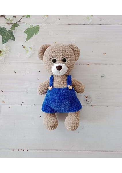 Oyuncak Park Mavi Tulumlu Sevimli Ayıcık Amigurumi Organik Oyuncak