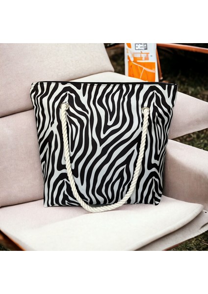 Zebra Desenli Plaj Çantası