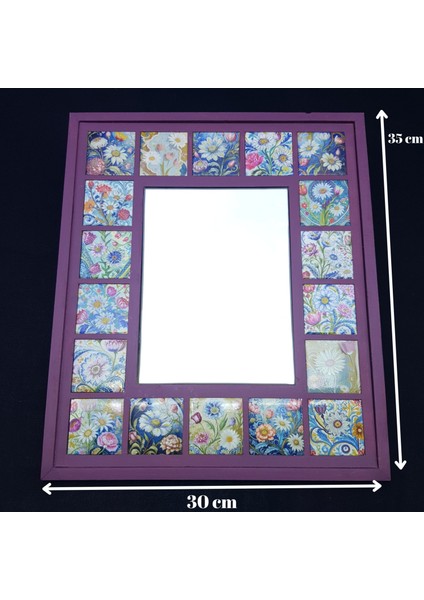 Çini Desenli 18 Parça Karo Çerçeveli Ahşap Dekoratif Ayna,6 Farklı Model ve Renk Seçeneği Ile...
