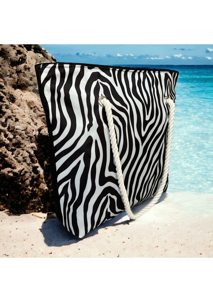 Zebra Desenli Plaj Çantası