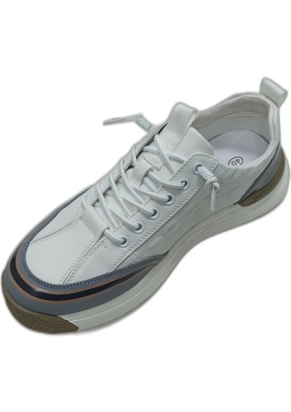Beyaz Erkek Deri Sneaker Spor Ayakkabı