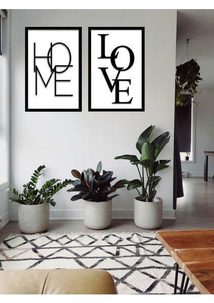 Çift Katmanlı (3d) 'home & Love Ikili Set' - Ahşap Çerçeveli Mdf Tablo