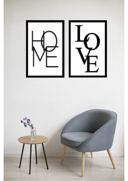Çift Katmanlı (3d) 'home & Love Ikili Set' - Ahşap Çerçeveli Mdf Tablo