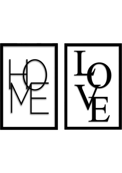 Çift Katmanlı (3d) 'home & Love Ikili Set' - Ahşap Çerçeveli Mdf Tablo