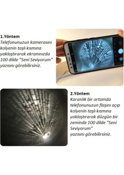 100 Dilde Seni Seviyorum Gümüş Kalp Projeksiyon Kolye Gümüş Renk