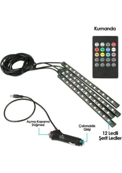 12 Ledli Ayak Altı LED Lamba Sese Duyarlı LED Müziğe Duyarlı LED Çakmaklık Girişli modelleri