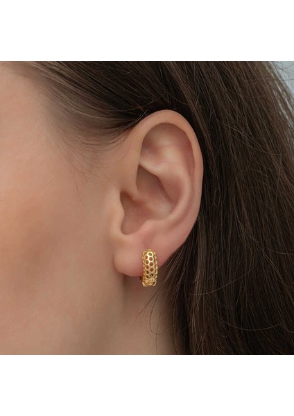 Gümüş Gold Petek Desenli Halka Kadın Küpe modelleri