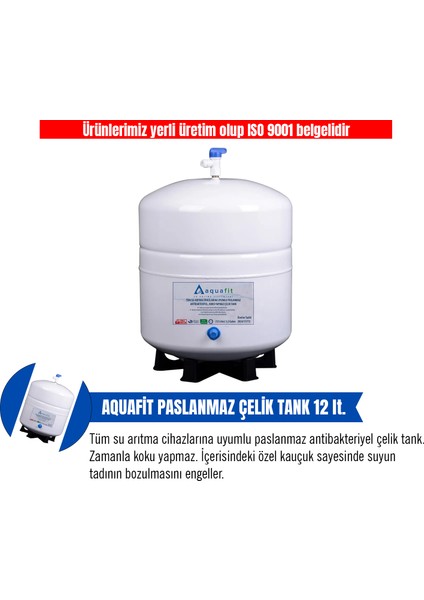 Su Arıtma Cihazı 12 Lt. Aquafit Tankpro Paslanmaz Çelik Tank  - Tank Vanası Hediyeli