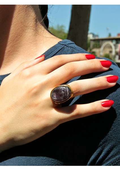 Oval Ametist Doğal Taş Ayarlanabilir Kadın Doğal Taş Yüzük EUY13AT fiyatları