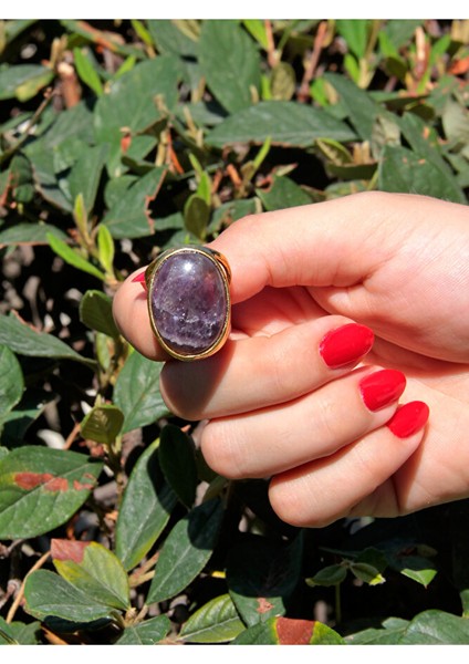 Oval Ametist Doğal Taş Ayarlanabilir Kadın Doğal Taş Yüzük EUY13AT modelleri
