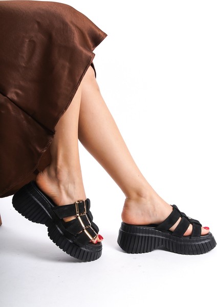 Kadın Süet Platform Terlik Siyah -MCRGN6151-S modelleri