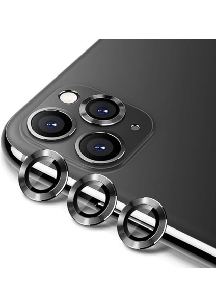 iPhone 11 Pro Max Kamera Koruyucu Lens Alüminyum Alışımlı Cam (siyah)