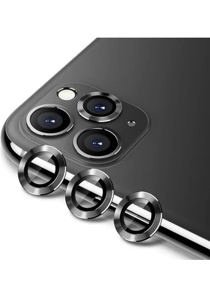 iPhone 11 Pro Max Kamera Koruyucu Lens Alüminyum Alışımlı Cam (siyah)